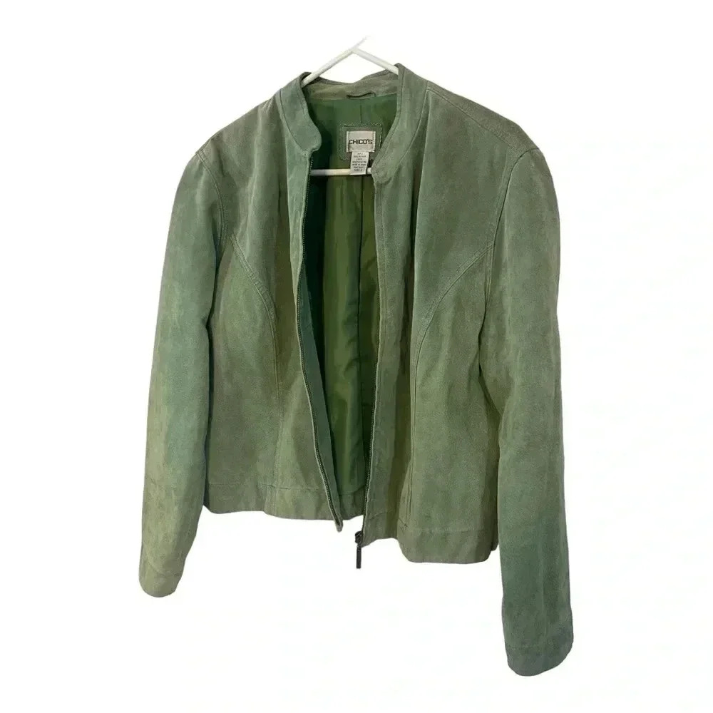 Chicos green suede size 2 (approx. US 12) GUC bomber jacket - Picture 2 of 15